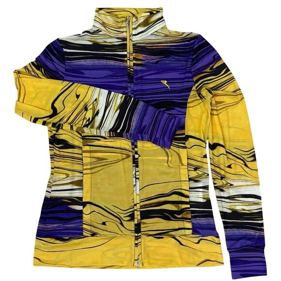 Chervò Sport Women’s Zip Jacket US Sz 6 Purple Yellow Marble Print Stretch Golf - Picture 3 of 10